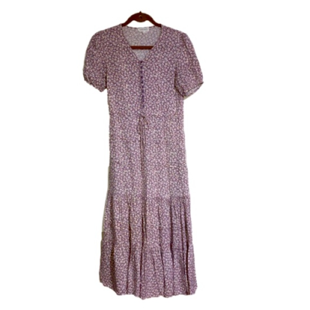 Sweet Salt Maxi Dress Purple Floral 2 Tiered Ruffle Cinch Waist Tie Butt…